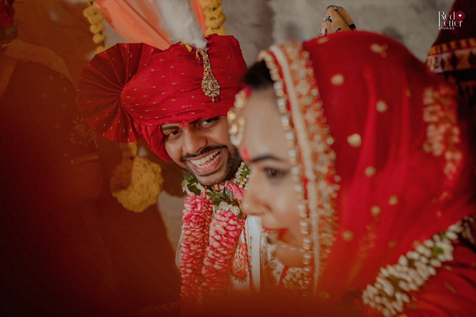 Candid laughter between bride and groom